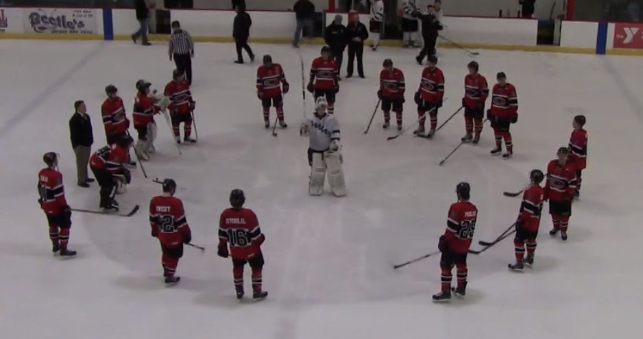 LakersJrHockey's tweet photo. Lakers Matiss Kivlenieks at center ice after tonights game honored as the #1 star of the game with 47 saves! #MnJHL http://t.co/n8MIw3mm0v