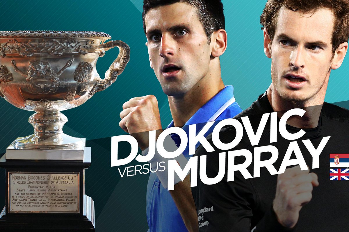 AustralianOpen's tweet photo. With THREE hours to go, who do you think will win the #ausopen? #Djokovic or #Murray? Preview: http://t.co/IfhMZChGyW http://t.co/p3XGSxuyFC