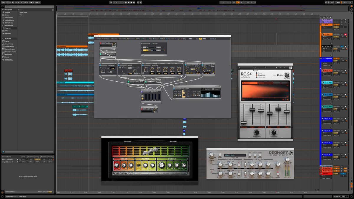BeatsofRed's tweet photo. Ableton's new OSCiLLOT modular synth-effect. It's like Reaktor5 but a lot easier to use. Loaded. #beatsofred #ableton http://t.co/6BoTQlNqss