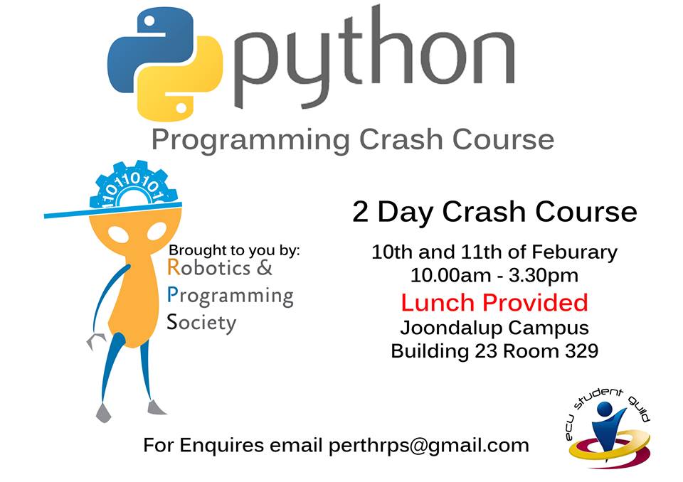 PerthRPS's tweet image. Python Course this summer! On the 10th &amp;amp; 11th of Feb. Register here: tinyurl.com/python-rego #programming #python #rps