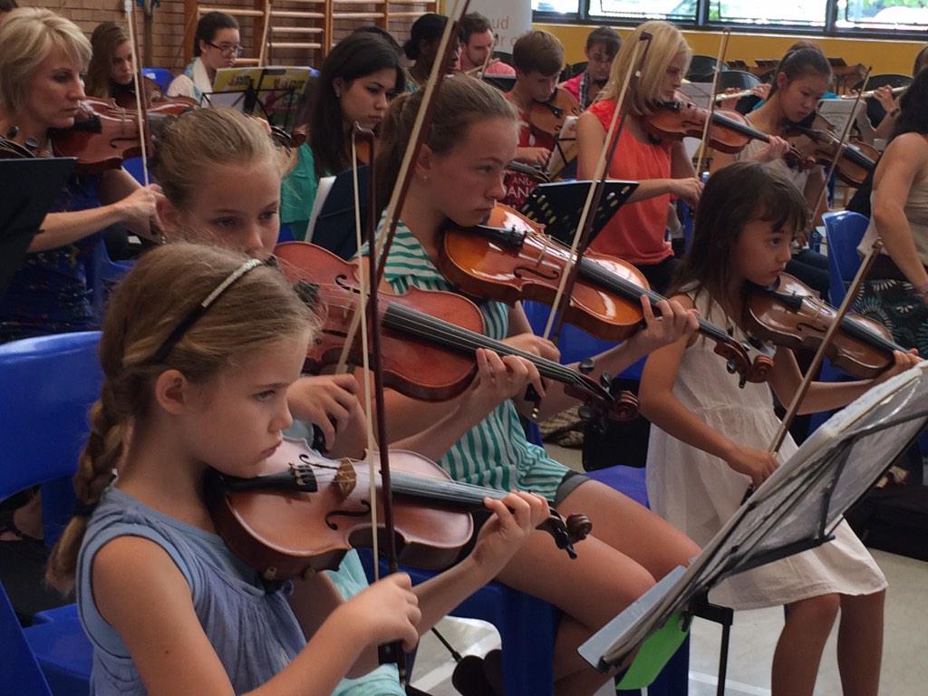 JoInMozartFest's tweet photo. Over 150 players at #OrchestraFromScratch this year, ranging from very young to very young at heart! #JIMF2015 http://t.co/DGnGTiNPj6