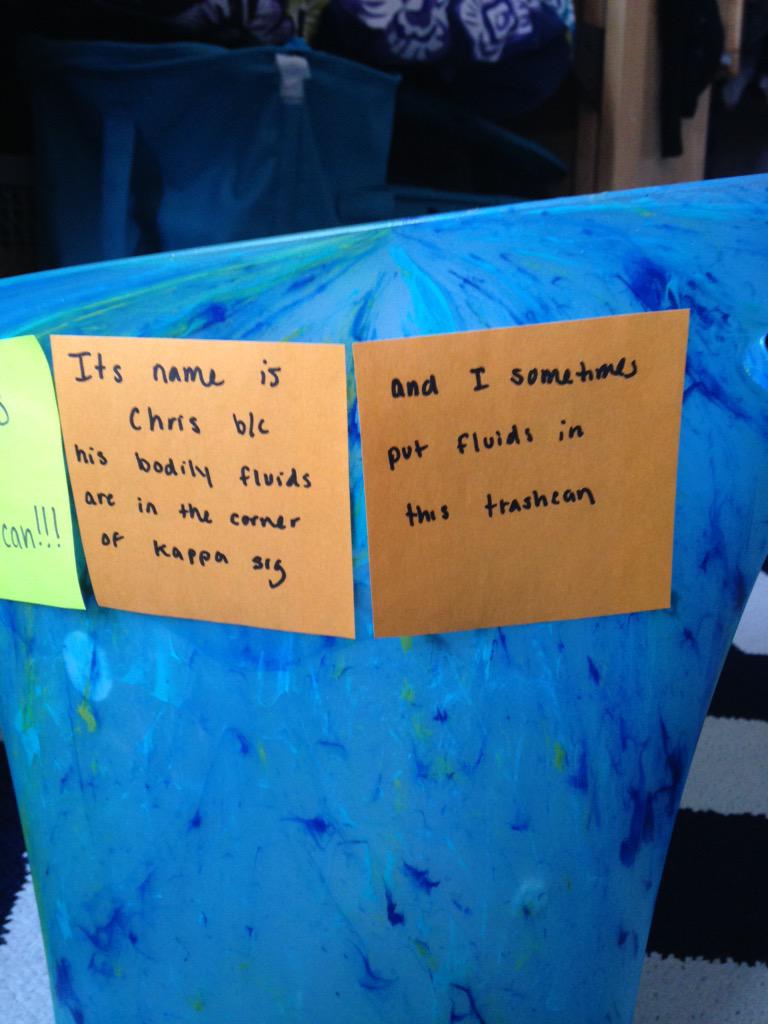 TempleTrashcan's tweet photo. "Bodily fluids" YEAH nice going #sorrypledges http://t.co/r9dOodJYfK