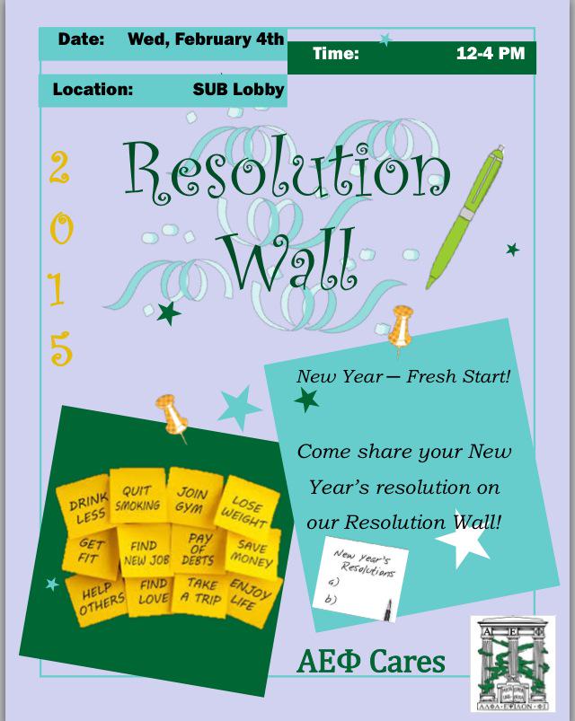 AEPhi_fdu's tweet photo. What's your New Year's Resolution? Come share it with us 💚  #AEΦCares #resolutionwall #aephi #wecare http://t.co/BF9WBaovgY
