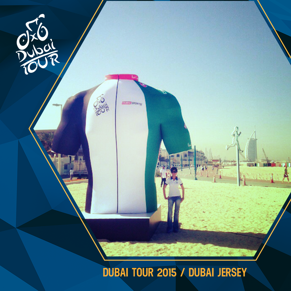 dubaitour's tweet photo. The white and The UAE Tour Giant Jerseys have landed in front of Umm Suqueim park- Dubai. What are they up to? http://t.co/kjCqm41Vme