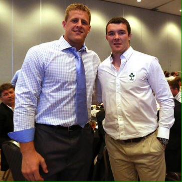 IrishRugby's tweet photo. Congrats @JJWatt on NFL Defensive POTY. If you're free we have an @rbs_6_nations to defend. :-) #ShoulderToShoulder http://t.co/CGzUSmixaE