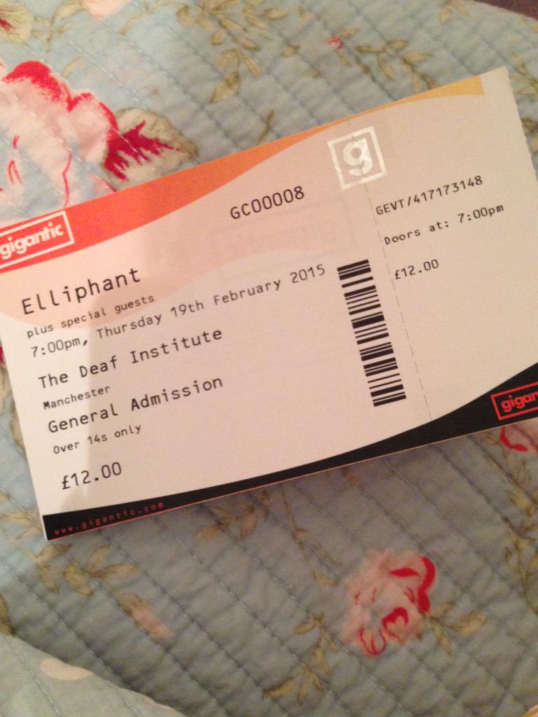 blondie3486's tweet photo. @elliphantmusic tickets all safe & sound for the #Manchester date, #onemore #downonlife #elliphant http://t.co/10aTctz6jo
