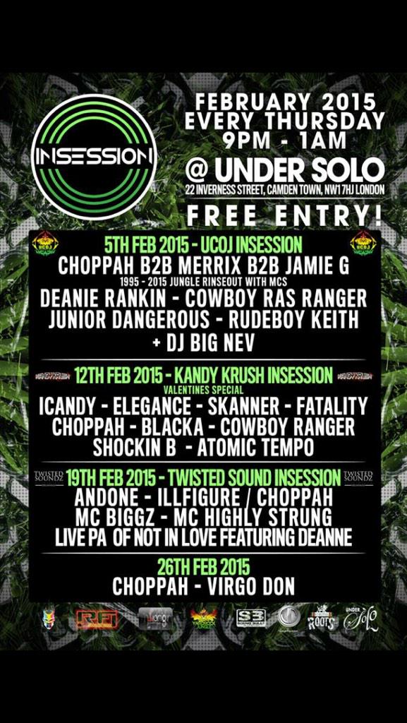 djchoppah's tweet image. @EvilEdna40 #februaryinsession 
@INSESSIONJUNGLE @Undersolo1 every Thursday, free entry all night