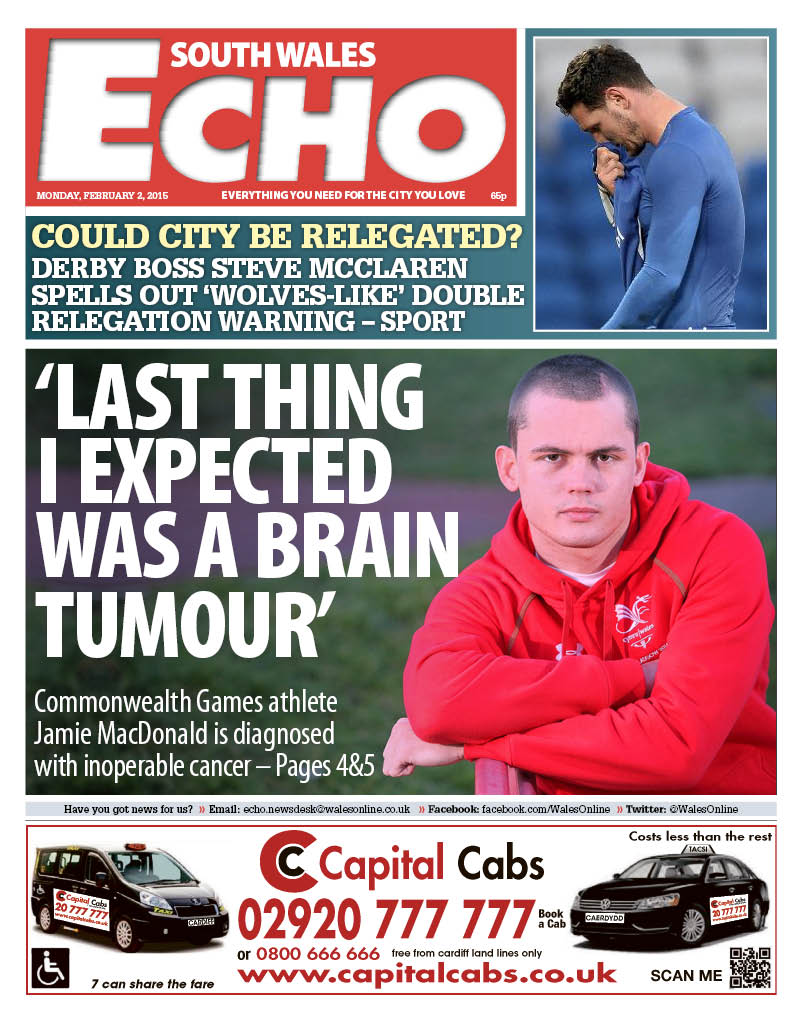 WalesOnline's tweet photo. Tomorrow's South Wales Echo front page http://t.co/hI0oEwPUtl