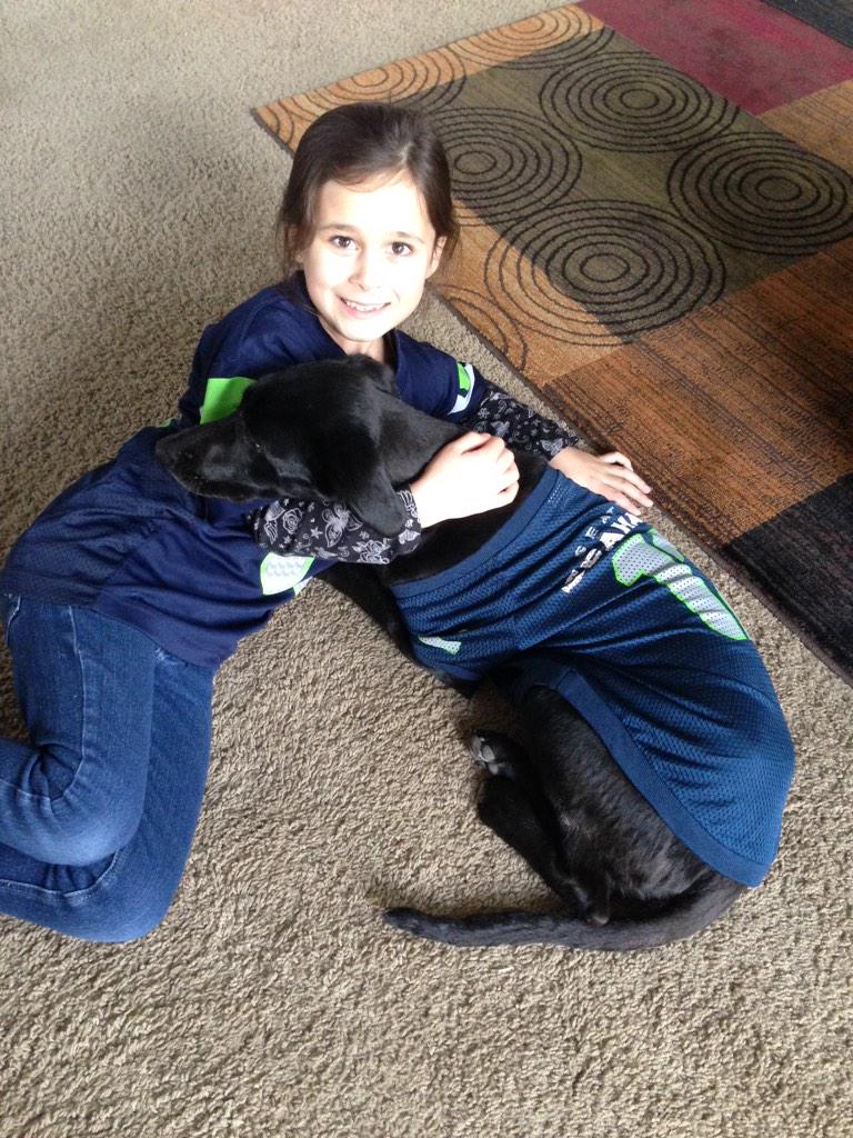 Such a beautiful sight. SEAHAWKS jerseys on six of us including the dog. Go Hawks!