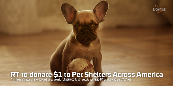 Doritos's tweet image. Last call! RT this today &amp;amp; #Doritos will give $1 to pet shelters #promo bit.ly/15VaV4W