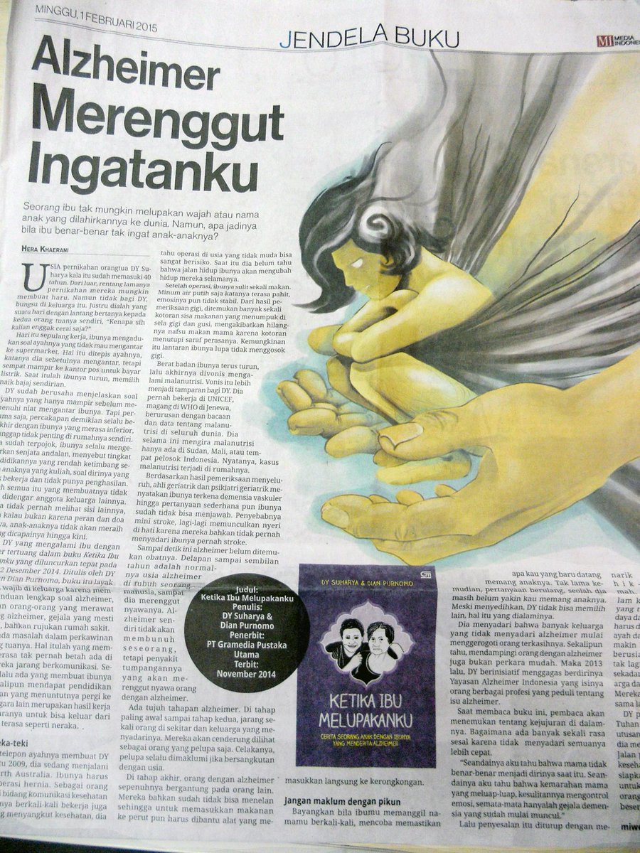 Resensi buku "Ketika Ibu Melupakanku" karya <a href="/dianpurnomo/">Penulis Baik ✒️</a> dan <a href="/dsuharya/">DY Suharya</a> di Media Indonesia hari Minggu kemarin 😊