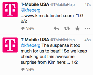 kfreberg's tweet image. Okay, #LouAdBowl, I am currently being trolled by Tmobile. :P  #SocialMediaHelp #KeepYourCash