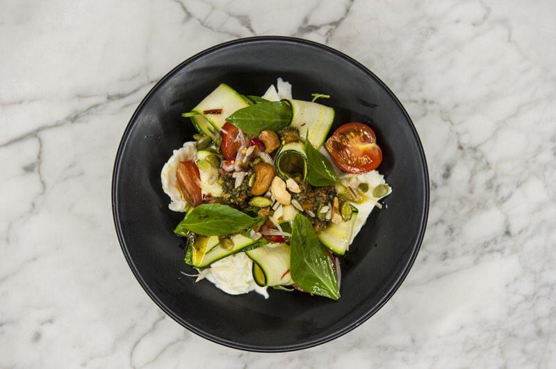 Tomato, Zucchini &amp; Buffalo Mozzarella, Chilli, Basil &amp; Cashew Crumble #magicmountainsaloon