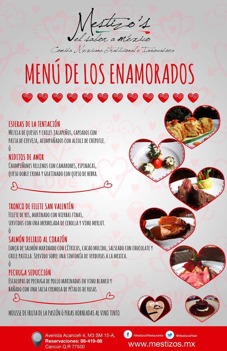 ¡Arrancamos con el #MesDelAmor en #Mestizos! Echale un vistazo a nuestro super Menu para Enamorados.