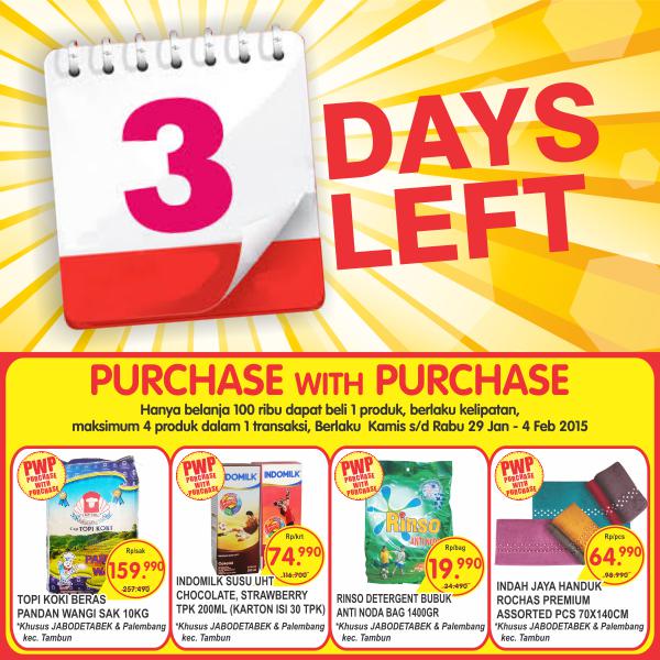 RT <a href="/InfoSuperIndo/">SuperIndoSupermarket</a> 3 hari lg! Promo PWP 29Jan-4Feb'15. Belanja 100ribu dpt beli 1 produk, berlaku kelipatan. #PWP