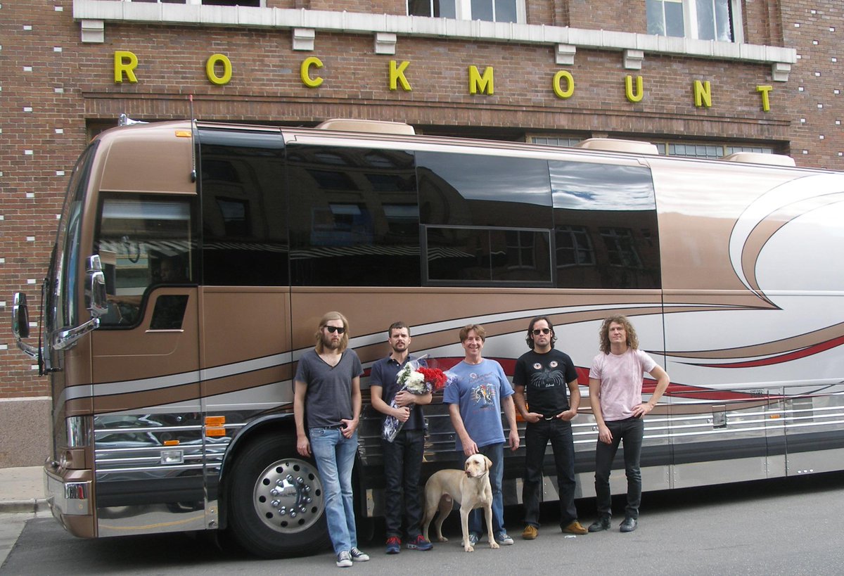 RockmountRW's tweet photo. Happy bday to Ronnie Vannucci Jr of @thekillers! Here w @davekeuning @MarkStoermer &amp; @BrandonFlowers at @rockmountrw! http://t.co/WD63cFrHzN