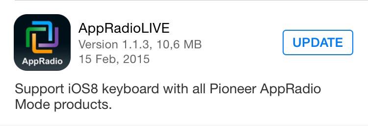 G_Man140's tweet photo. Anyone tried this #AppRadioLIVE update yet? It's for #AppRadioMode compatible #Pioneer units. #iOS8 #PioneerCar http://t.co/xnDXdfnMSG