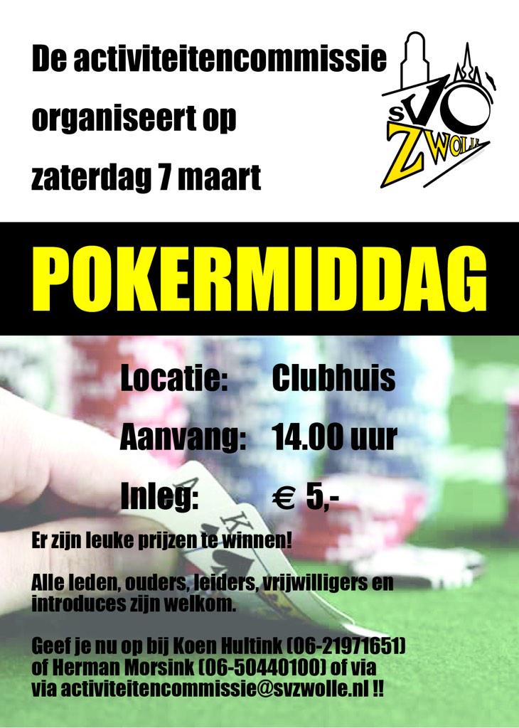 svzwollevoetbal's tweet photo. Pokermiddag bij de SV. Neem je vrienden mee, speel ze blut en win leuke prijzen! Zaterdag 7 maart om 14:00u. http://t.co/DbtXfTwZCQ