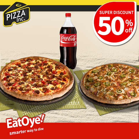 EatOyePK's tweet photo. 2 large pizzas and 1.5 ltr drink for PKR 1,049/- only
Order here: http://t.co/yDnCnXZ7HL http://t.co/neV0C9gYL2