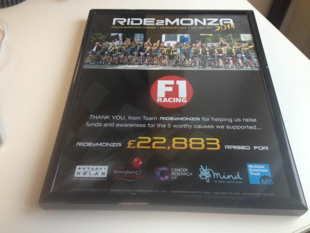 gpracingonline's tweet photo. Well done @ride2monza - over £22k raised for GREAT causes. http://t.co/9DWwPEne2L