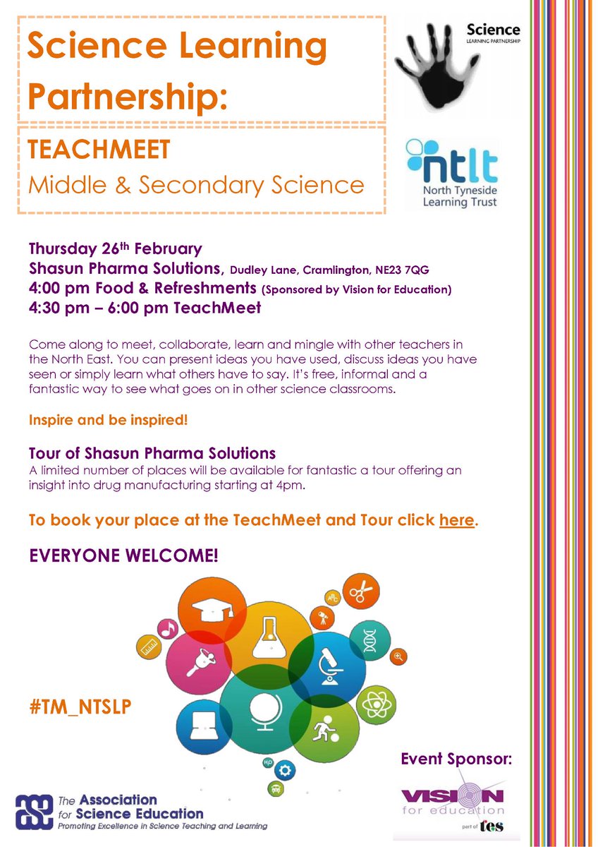 LouiseMaule1's tweet photo. Don't forget to book your place on the science #teachmeet! Confirmed speakers @ClaireMoody2 @theASE @SLCDYN #TM_NTSLP http://t.co/wSIqBl2G14