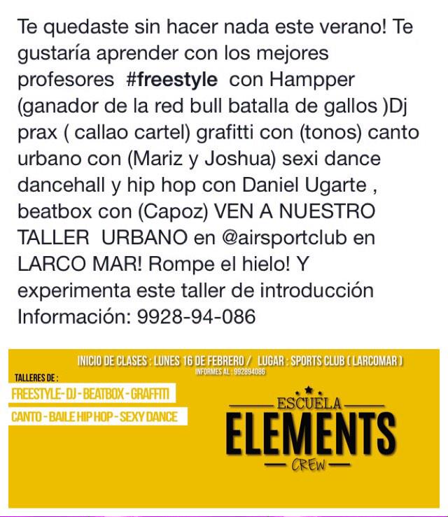 AngieJibajaFan's tweet image. Hoy inician las clases en la escuela #ElementsCrew en el Sport Club de Larcomar💃🙈😍
Información:992894086 @JibajaAngie
