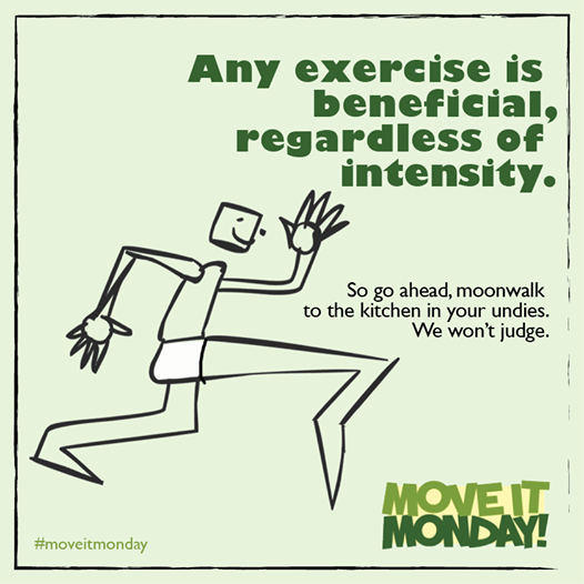 MoveItMonday's tweet photo. Any exercise is good exercise; it doesn't have to be complicated, grueling or last for hours. #MoveItMonday http://t.co/mK4BryzQZJ