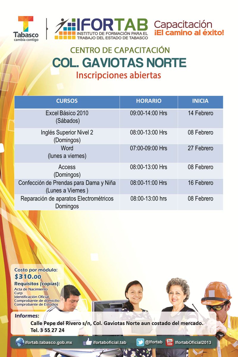 Próximas #Capacitaciones #IFORTAB en la Col. #GaviotasNorte Informes: (993)3552724