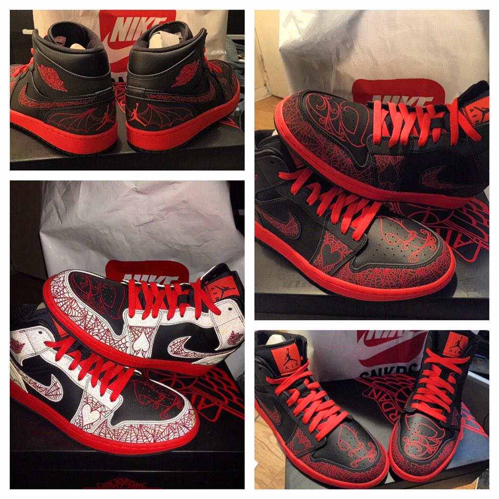 99hydrokings's tweet photo. @thesolefather @HopeGalleryTat my boy #ericmerrill finished my 1s hand painted pic do these no justice 3m is sick http://t.co/8YUCcNJD15