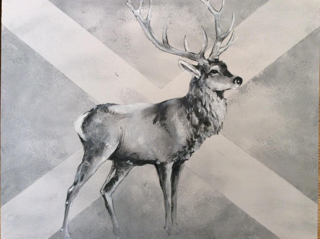 LoueysArt's tweet photo. Stag with Scottish flag (greys) http://t.co/7luuXTlsG5