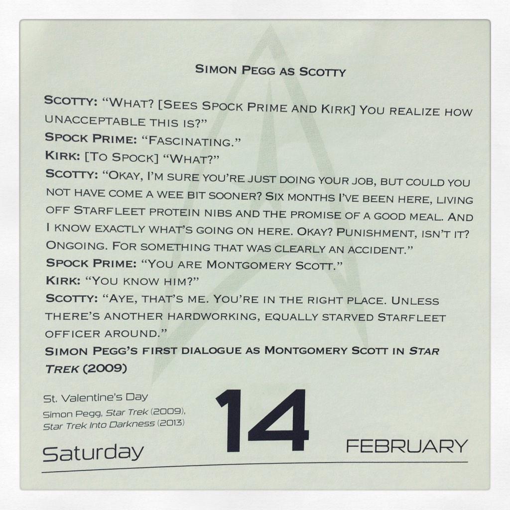 This Day in Trek-February 14, 2015 Happy Birthday Simon Pegg, Happy Valentine\s Day and Happy Statehood Day Arizona! 
