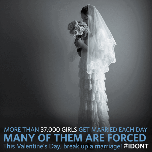 UN_Women's tweet photo. People everywhere celebrate #ValentinesDay, children everywhere get married against their will. Say #IDONT! http://t.co/XqgnPJ0QXC