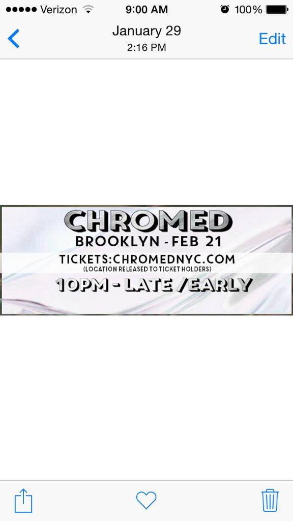 SD_NYC's tweet photo. 1 week til shit gets real. #chromed #brooklyn #nyc #party #nightlife #underground #art #food #djs #music #booze http://t.co/noOnQmE45x