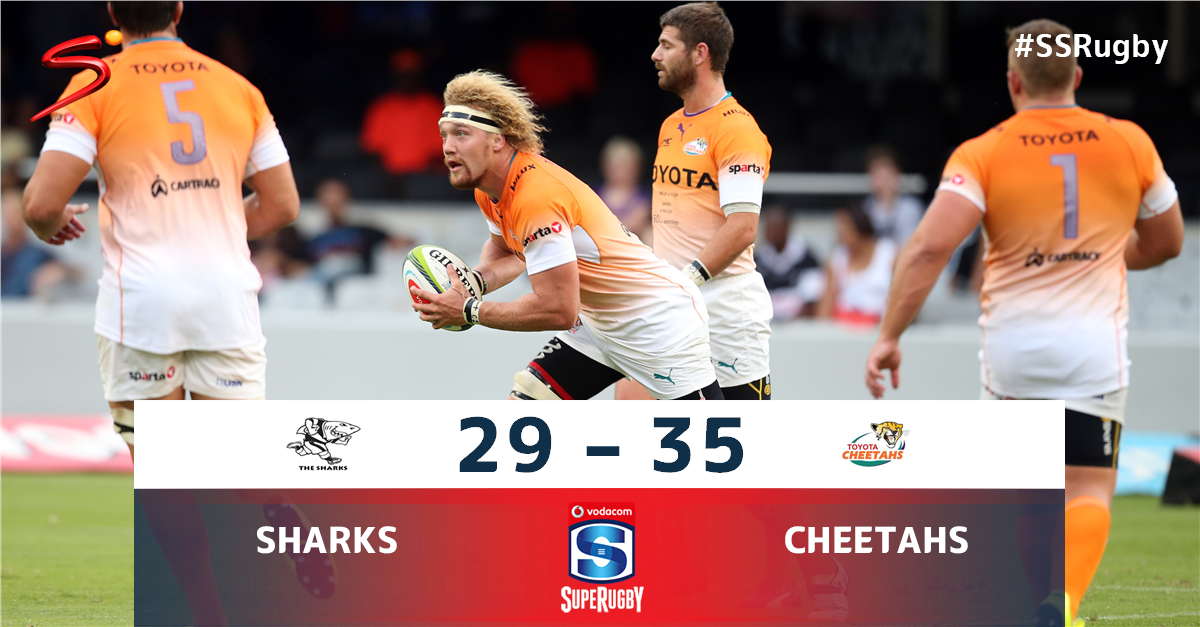 SuperSportTV's tweet photo. #SuperRugby RESULT: Incredible finish to the game as the Cheetahs hang on to beat the Sharks by 6 points. #SSRugby http://t.co/d2fTUCVPqv