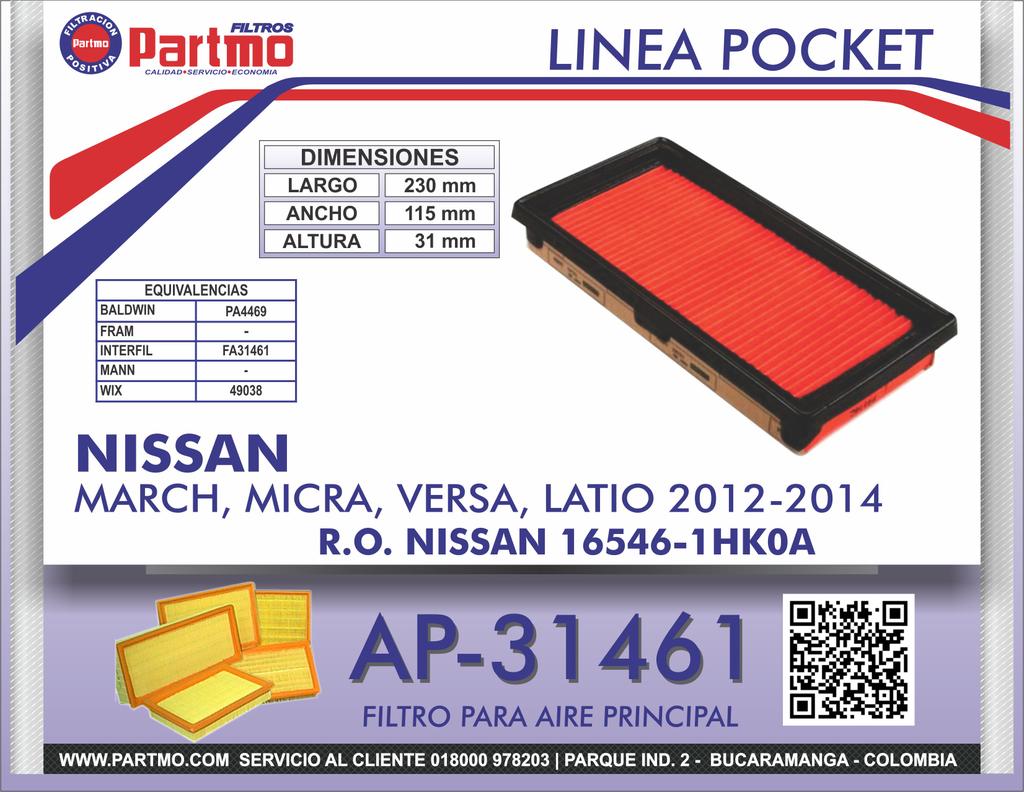 partmo's tweet photo. AP-31641 Nuevo filtro línea Pocket NISSAN MARCH; MICRA; VERSA; LATIO http://t.co/JCaDsdTFq2