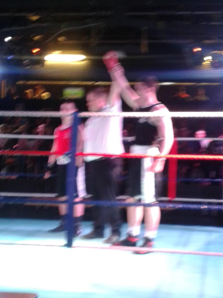 GUSABoxing's tweet photo. Matt wins with a technical knockout in the 2nd round! It was his first ever fight! #gusaresults #blackandgold http://t.co/pPJYwNC7F6
