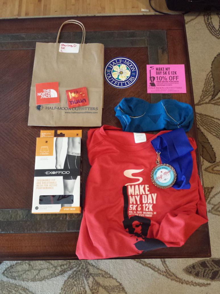 DannyStarling's tweet photo. Had a great time today at #MakeMyDay5K. Not a bad gear haul either. http://t.co/4R8aUyGzsi
