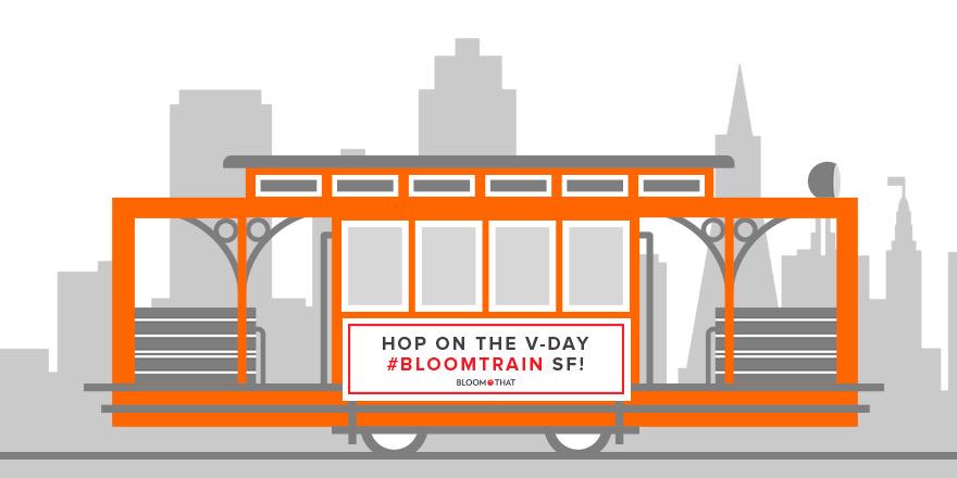 BloomThat's tweet photo. Lookin' to score some free V-Day blooms? Follow us on the SF #bloomtrain today! (1-5pm) http://t.co/5OkcgMDTbO http://t.co/zNvCt6IAsg