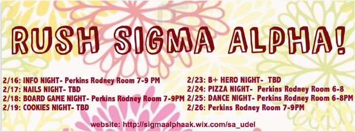 SigmaAlphaatUD's tweet photo. Come out and meet the sisters of Sigma Alpha here on campus at our 8 recruitment events! http://t.co/q9ppvvB5CY