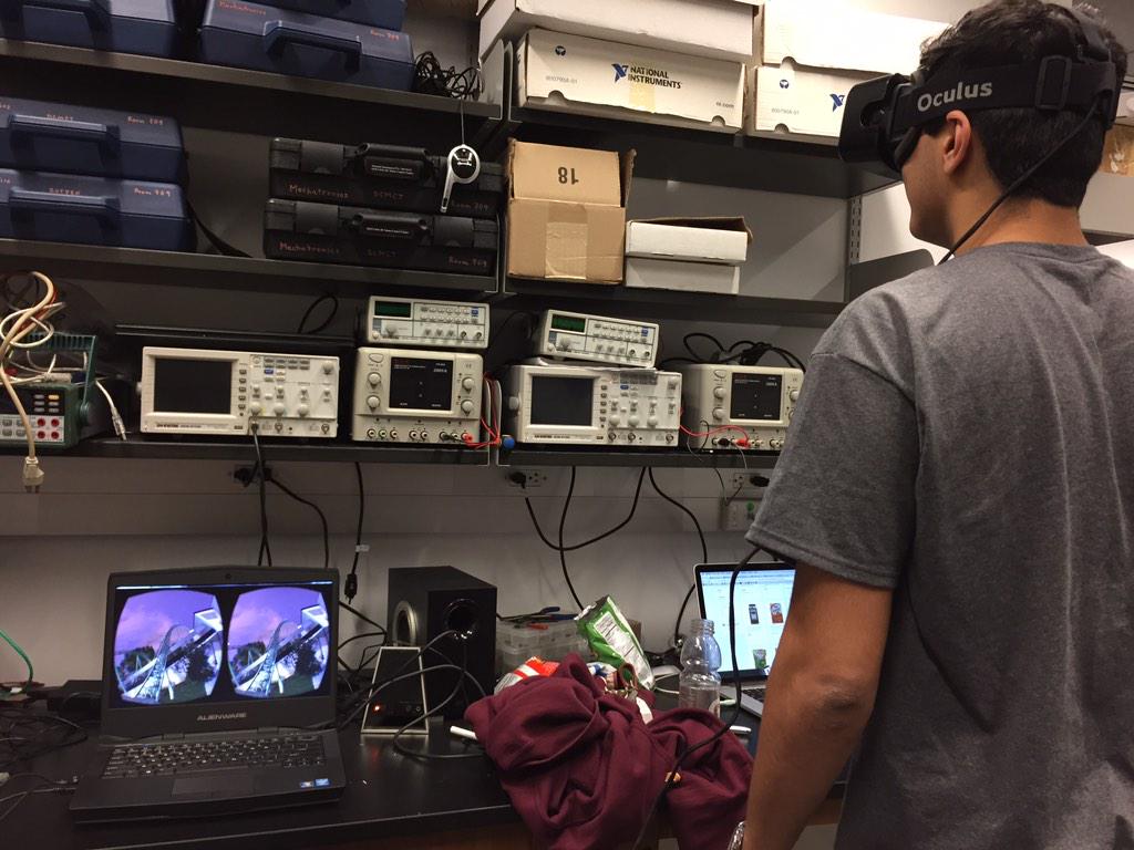 MLHacks's tweet photo. Awesome that our hardware sponsor, @oculus is being fully utilized! RT @createatcooper: Oculus rift at #HackCooper15 http://t.co/lQyOJI1UkF