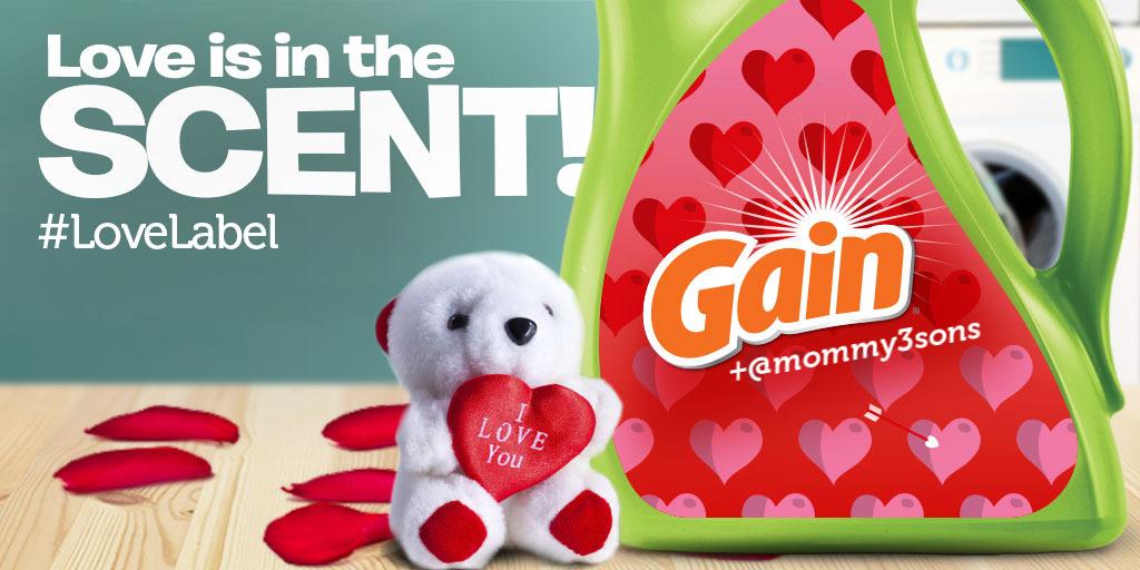 Gain's tweet photo. @mommy3sons You’re the sniff of our life! Seriously, how good does your name look on our #LoveLabel? #Gainiac http://t.co/jciWtdyLKD
