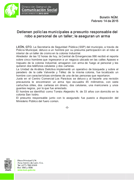 FAguilera_'s tweet photo. Detienen policías municipales a presunto responsable del robo a personal de un taller; le aseguran un arma. http://t.co/eXzXpaZRRt