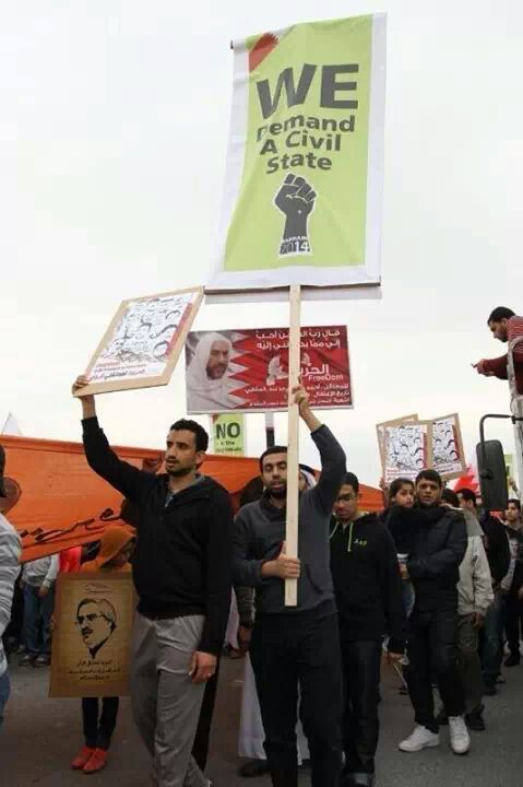 Isham_AlAssad's tweet photo. We demand a civil state. #Bahrain #BahrainRevolution #StopMonarchy http://t.co/a74awJdWK6