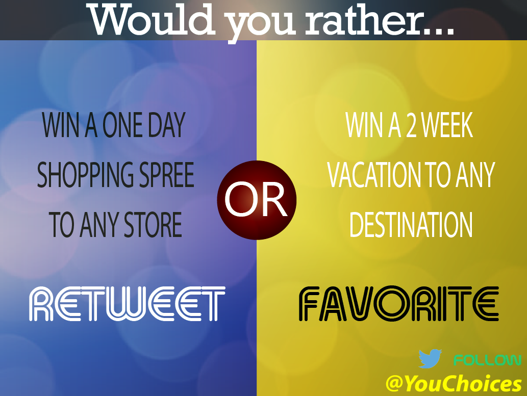 YouChoices's tweet photo. Shopping or vacation? http://t.co/ax0O6aAEnJ