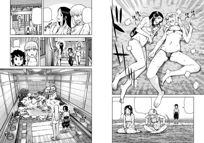 つぐもも77話風呂大コマをどうするか～ABCなどと検証つぶやきをしましたが 色々考えてもうすこし読者まかせにしてみる(作者の視線コントロールを弱める)ことにして、白飛ばし、吹き出し、書き文字を削除してみました。自由! 