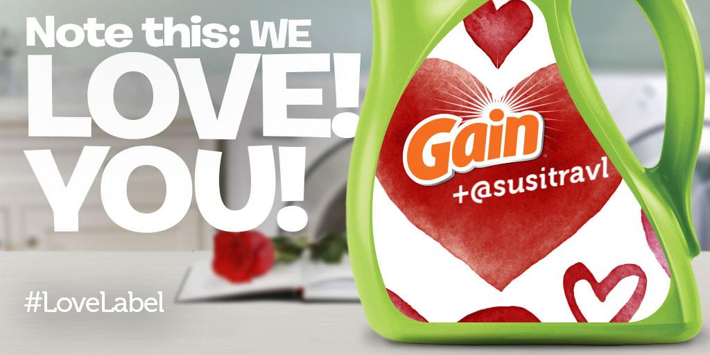 Gain's tweet photo. @susitravl We wish we could scribble @Gain loves YOU everywhere! We can’t so we put it on a #LoveLabel instead! http://t.co/G3fS7WzNil