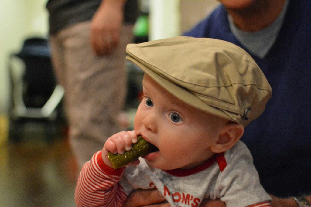 NoyzWhite's tweet photo. move over #vlasic stork! new spokesperson for #pickles &amp; he loves @mcclurespickles #Brooklyn #ASG15 http://t.co/vNqkJcy22D