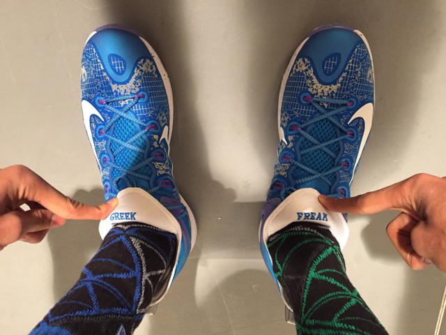 NBAAllStar's tweet photo. .@G_ante34 shows off his #AllStarKicks! http://t.co/eUfsQ2Yd82