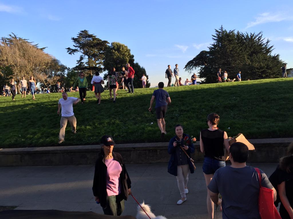 BloomThat's tweet photo. The #BloomTrain bloomed Alta Plaza hard. It was a race to the finish for our last blooms...and yes, khaki dude fell. http://t.co/LHl5YpmXZb