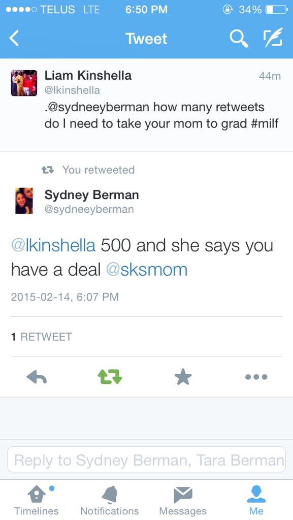 lkinshella's tweet photo. If I get 500 retweets @sydneeyberman's mom will go with me to grad http://t.co/6MihEVEJMd